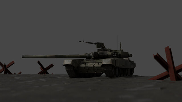 Render tanque T90 en fondo gris