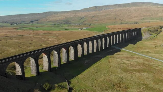Aerial view of Ribblehead viaduct, located in North Yorkshire, United Kingdom
