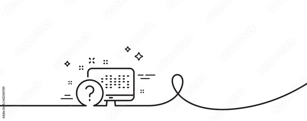 Poster question mark line icon. continuous one line with curl. online quiz test sign. online quiz single ou