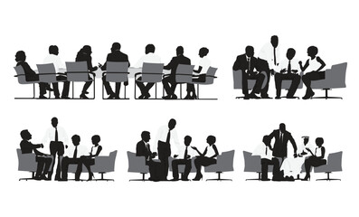 Set of business people silhouette, man and woman team, isolated on white background