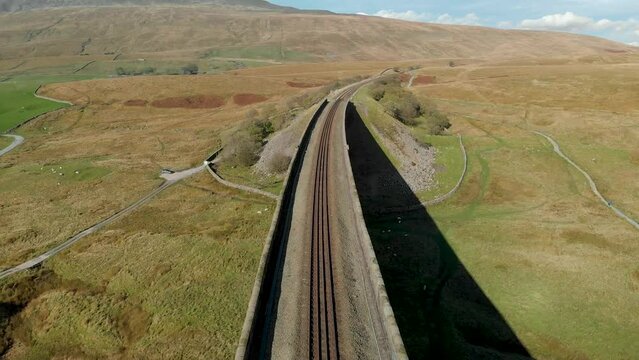 Aerial view of Ribblehead viaduct, located in North Yorkshire, United Kingdom