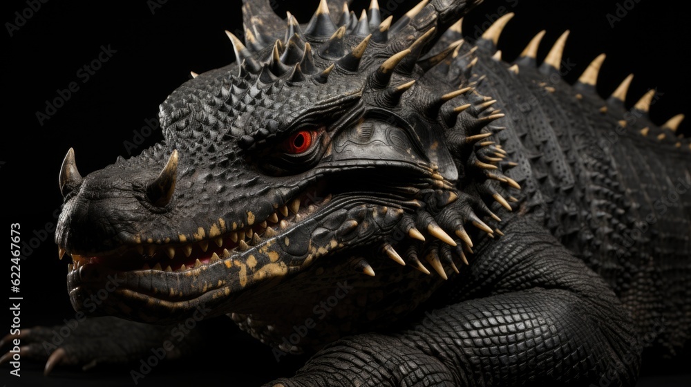 Poster a close up of a statue of a dragon. generative ai image.