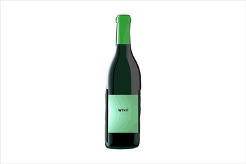 Vector wine watercolor bottle isolated on transparent background.