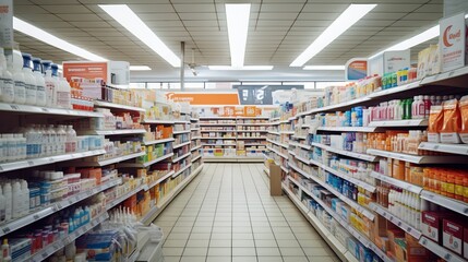 Interior of a Brightly Lit Drug Store