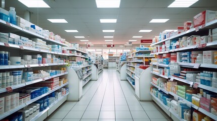 Interior of a Brightly Lit Drug Store