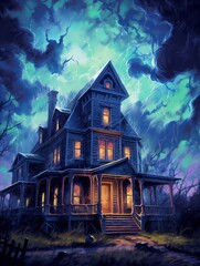 Fototapeta na wymiar An Old House in a Magical Starry Night