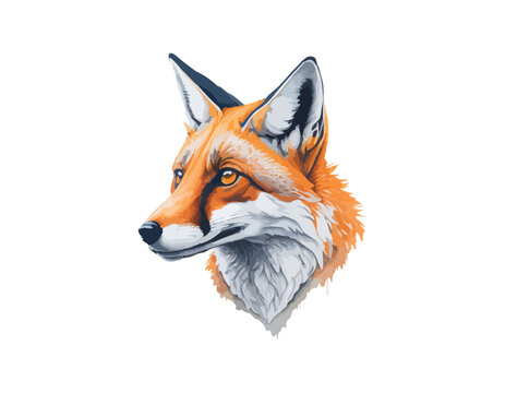 Realistic fox portrait hand drawn in watercolor vector illustrations isolated on white background.