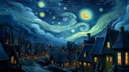 Fototapeta na wymiar An Old House in a Magical Starry Night