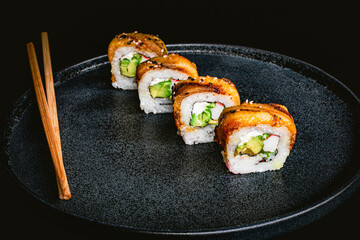 photography of banana japanese sushi roll, delicious sushi