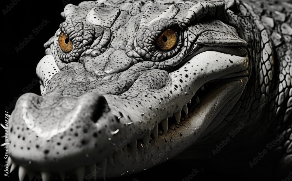 Poster a close up of a statue of a crocodile. generative ai image.