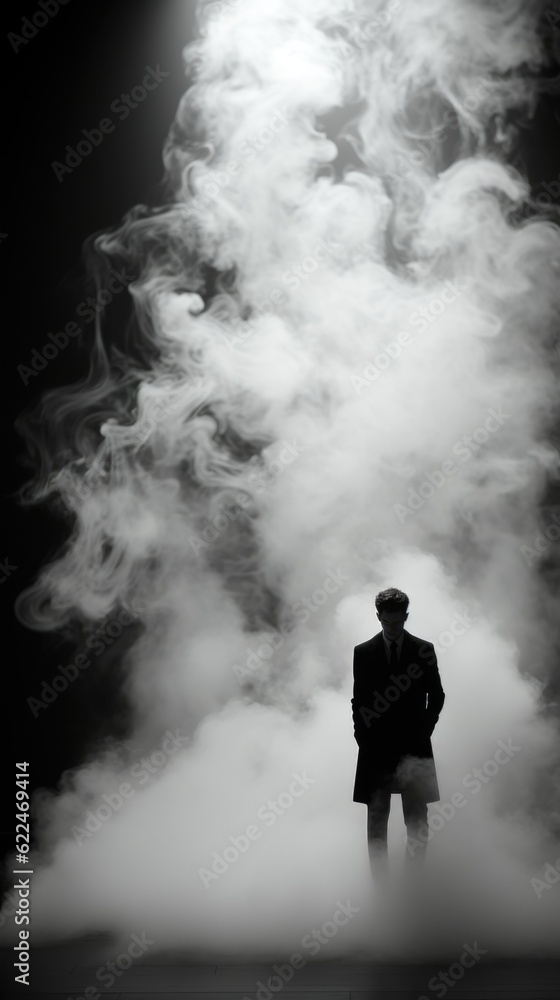 Aufkleber a man standing in front of a cloud of smoke. generative ai image.
