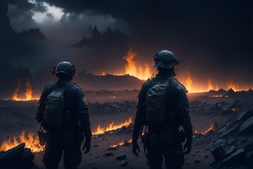 Soldiers in Fiery Battlefield Created With Generative Ai