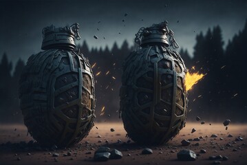 Explosive Battlefield: Grenades Created With Generative Ai - obrazy, fototapety, plakaty
