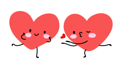 Two hearts illustration. Two hearts with heart cartoon style design. Valentine's Day. Cute vector illustration.