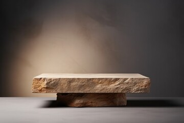 empty flat small stone podium on rock in a dark room