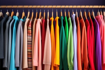 Fashionable colorful clothes on a hanger. ai generative