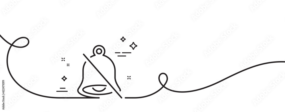 Poster mute line icon. continuous one line with curl. bell alert sign. no sound symbol. mute single outline