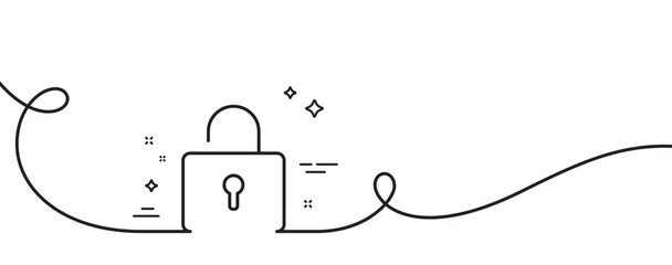 Lock line icon. Continuous one line with curl. Private locker sign. Password encryption symbol. Lock single outline ribbon. Loop curve pattern. Vector