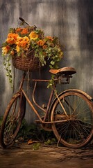 A Rusty Bike with a Basket Full of Iris and Ivy