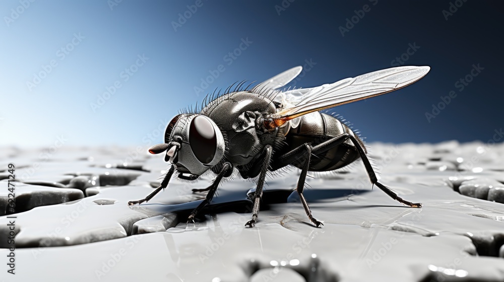 Poster a close up of a fly on a surface of water. generative ai image.