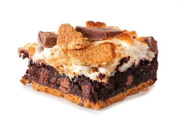 Smores brownie dessert bar isolated on a white background