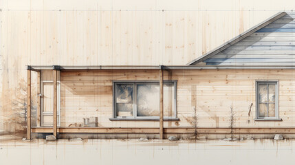 Technical drawing of a wooden log house. Generative AI