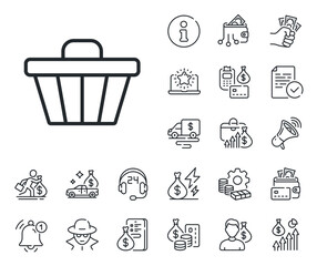 Online buying sign. Cash money, loan and mortgage outline icons. Shopping cart line icon. Supermarket basket symbol. Shop cart line sign. Credit card, crypto wallet icon. Inflation, job salary. Vector