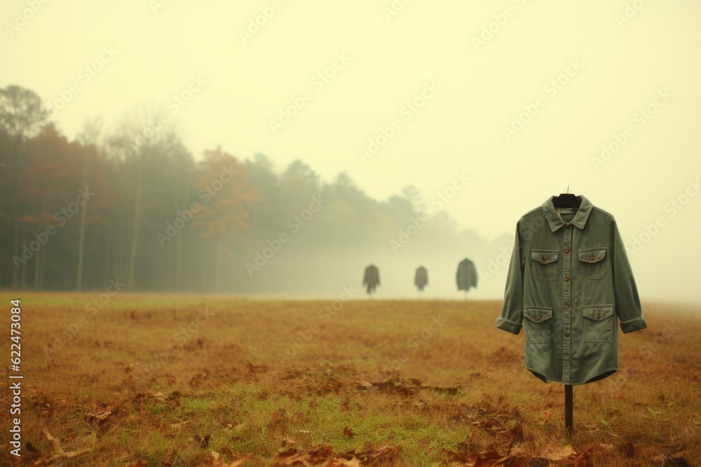 Poster a group of people walking through a field. generative ai image.