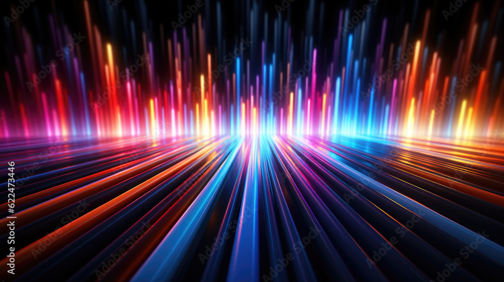 Poster abstract colorful lines on black background. template for designers. generative ai