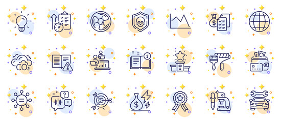 Fototapeta na wymiar Outline set of Winner ribbon, Instruction manual and Co2 line icons for web app. Include Voicemail, Line chart, Ethics pictogram icons. Electricity price, Accounting wealth, Cyber attack signs. Vector