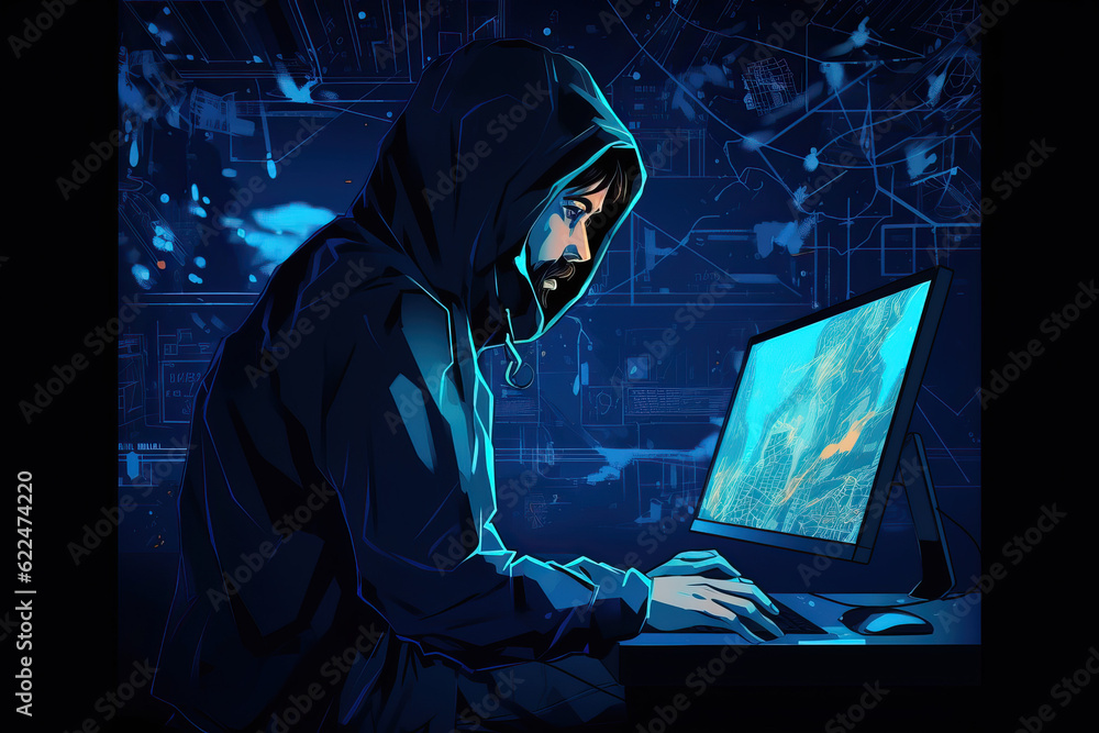 Poster an enchanting individual delving into the digital realm, surrounded by a captivating array of comput