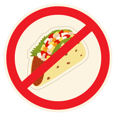 Sticker of Mexican food tacos under the ban thing in trendy hues. Latin American Fast food. Sticker