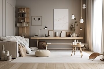 Interior design of a compact apartment living room. 3D render