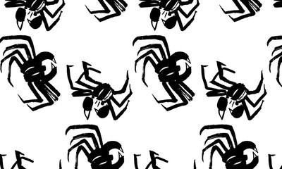 Vector pattern of crabs in oriental style. Calligraphy, ink, brush, doodle, sketch. Black on white. Chinese, Japanese restaurant, wallpaper, wrapping paper, fabric. Eps10