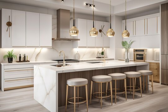 Modern stylish kitchen interior with kitchen lamps