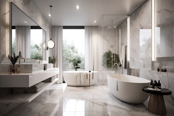 Fototapeta na wymiar White modern bathroom with bathtub