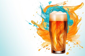 Abstract illustration of beer pint on white background with copy space