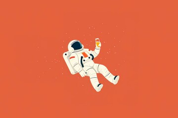 Minimalist illustration of astronaut floating with beer in hand