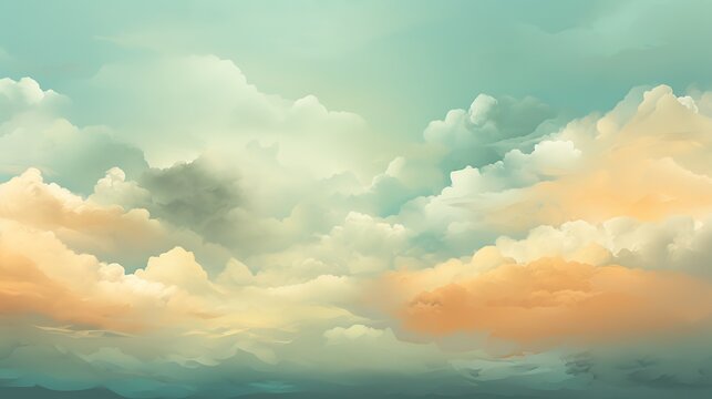 Soft light blue and green cloudy sky background