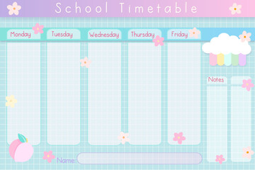 School timetable, weekly schedule planer  - obrazy, fototapety, plakaty