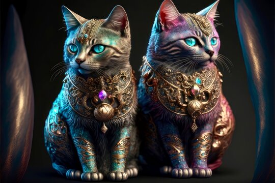 Colorful Bejeweled Cats