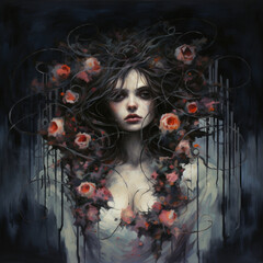 Love woman with flowers in her hair