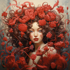 Love woman with flowers in her hair