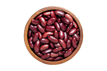 Top view of red kidney beans in wooden bowl isolated on transparent background