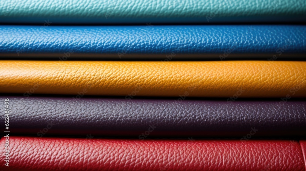 Poster a close up of a pile of different colored leather. generative ai image.