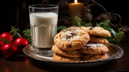 A plate of cookie left out for Santa on Christmas. Generative AI. 