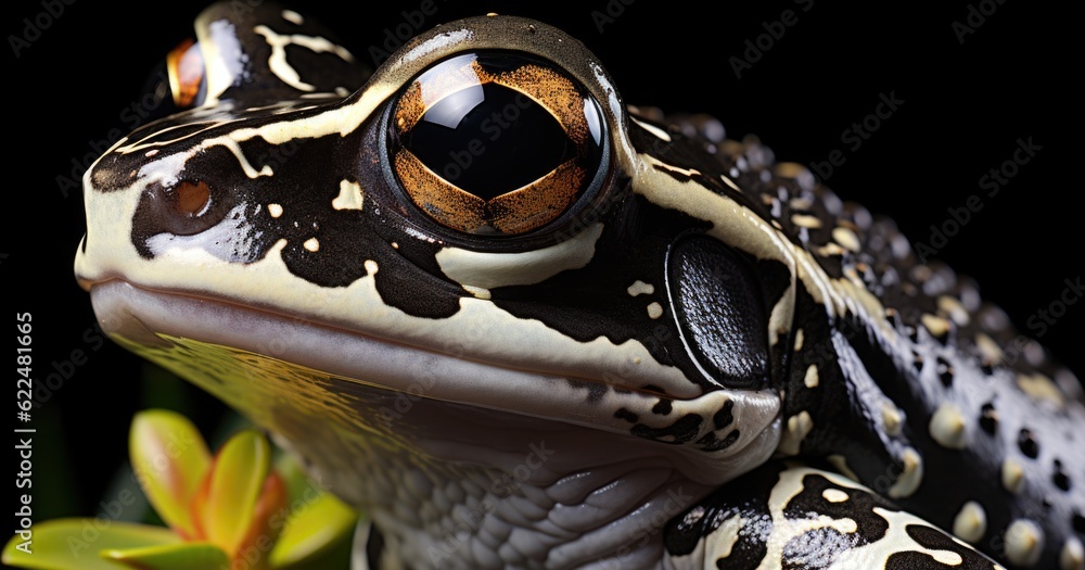Aufkleber a close up of a frog's face with a flower in the background. generative ai image.