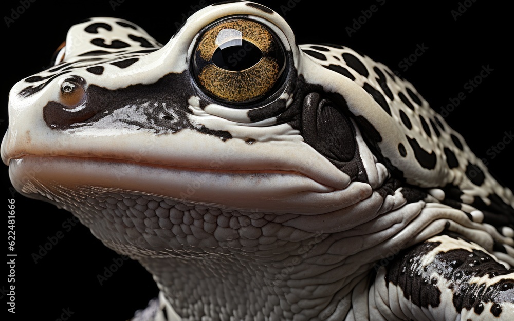 Aufkleber a close up of a frog's face with a black background. generative ai image.