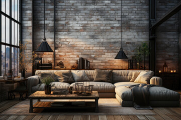 Lofy living room brick wall industrial style