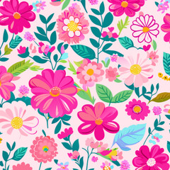 Seamless pattern flowers pink